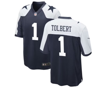 Men's Dallas Cowboys #1 Jalen Tolbert Thanksgiving Blue Vapor Limited Jersey