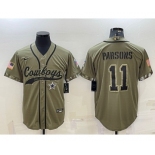 Men's Dallas Cowboys #11 Micah Parsons 2022 Olive Salute to Service Cool Base Stitched Baseball Jersey