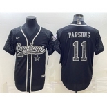 Men's Dallas Cowboys #11 Micah Parsons Black Reflective With Patch Cool Base Stitched Baseball Jersey