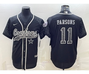 Men's Dallas Cowboys #11 Micah Parsons Black Reflective With Patch Cool Base Stitched Baseball Jersey