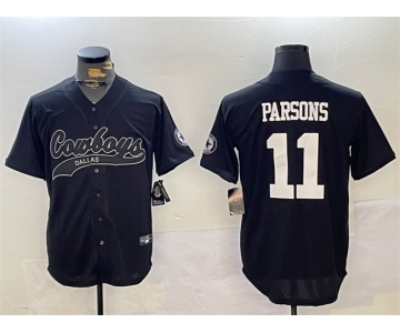 Men's Dallas Cowboys #11 Micah Parsons Black With Patch Cool Base Stitched Baseball Jersey