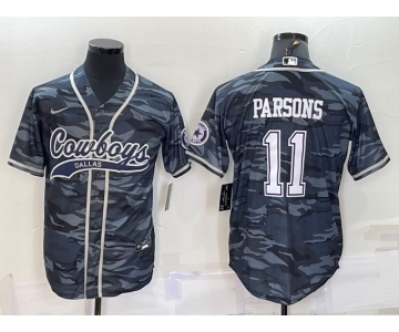 Men's Dallas Cowboys #11 Micah Parsons Grey Camo With Patch Cool Base Stitched Baseball Jersey