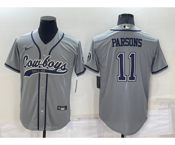 Men's Dallas Cowboys #11 Micah Parsons Grey Stitched Cool Base Nike Baseball Jersey