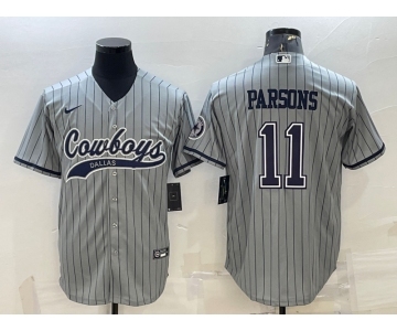 Men's Dallas Cowboys #11 Micah Parsons Grey With Patch Cool Base Stitched Baseball Jersey