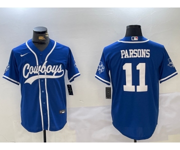 Men's Dallas Cowboys #11 Micah Parsons Light Blue Stitched Cool Base Nike Baseball Jersey