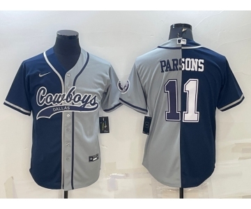 Men's Dallas Cowboys #11 Micah Parsons Navy Blue Grey Two Tone With Patch Cool Base Stitched Baseball Jersey