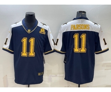 Men's Dallas Cowboys #11 Micah Parsons Navy Gold Edition With 1960 Patch Limited Stitched Football Jersey