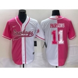 Men's Dallas Cowboys #11 Micah Parsons Pink White Two Tone With Patch Cool Base Stitched Baseball Jersey