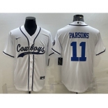 Men's Dallas Cowboys #11 Micah Parsons White With Patch Cool Base Stitched Baseball Jersey