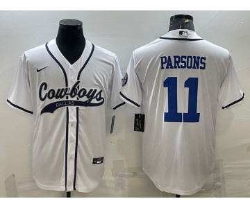 Men's Dallas Cowboys #11 Micah Parsons White With Patch Cool Base Stitched Baseball Jersey