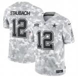 Men's Dallas Cowboys #12 Roger Staubach 2024 Arctic Camo Salute To Service Limited Stitched Football Jersey