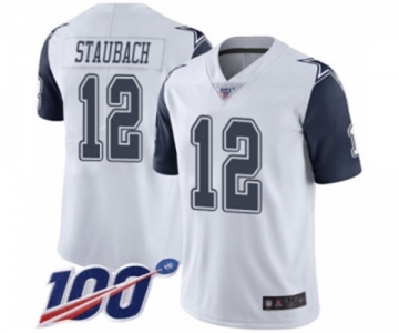 Men's Dallas Cowboys #12 Roger Staubach Limited White Rush Vapor Untouchable 100th Season Football Jersey