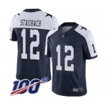 Men's Dallas Cowboys #12 Roger Staubach Navy Blue Throwback Alternate Vapor Untouchable Limited Player 100th Season Football Jersey