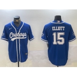 Men's Dallas Cowboys #15 Ezekiel Elliott Light Blue Cool Base Stitched Baseball Jersey