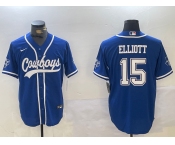 Men's Dallas Cowboys #15 Ezekiel Elliott Light Blue Cool Base Stitched Baseball Jersey