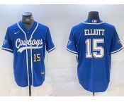 Men's Dallas Cowboys #15 Ezekiel Elliott Light Blue Cool Base Stitched Baseball Jerseys