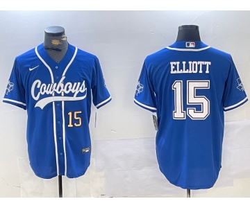 Men's Dallas Cowboys #15 Ezekiel Elliott Light Blue Cool Base Stitched Baseball Jerseys