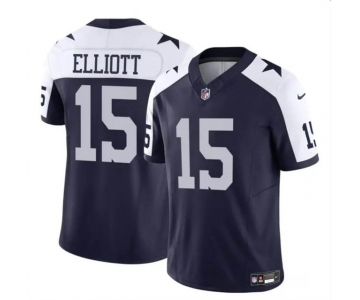 Men's Dallas Cowboys #15 Ezekiel Elliott Navy White 2023 F.U.S.E Thanksgiving Vapor Limited Football Stitched Jersey