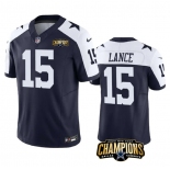 Men's Dallas Cowboys #15 Trey Lance Navy White 2023 F.U.S.E. NFC East Champions Patch Football Stitched Jersey