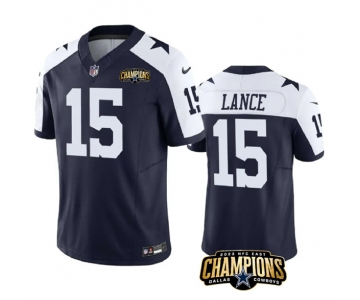 Men's Dallas Cowboys #15 Trey Lance Navy White 2023 F.U.S.E. NFC East Champions Patch Football Stitched Jersey