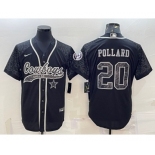 Men's Dallas Cowboys #20 Tony Pollard Black Reflective With Patch Cool Base Stitched Baseball Jersey