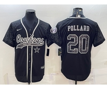 Men's Dallas Cowboys #20 Tony Pollard Black Reflective With Patch Cool Base Stitched Baseball Jersey