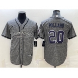 Men's Dallas Cowboys #20 Tony Pollard Grey Gridiron With Patch Cool Base Stitched Baseball Jersey