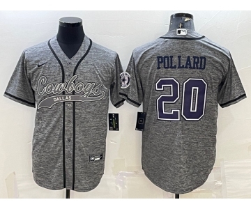 Men's Dallas Cowboys #20 Tony Pollard Grey Gridiron With Patch Cool Base Stitched Baseball Jersey