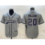 Men's Dallas Cowboys #20 Tony Pollard Grey With Patch Cool Base Stitched Baseball Jersey