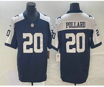 Men's Dallas Cowboys #20 Tony Pollard Navy Blue Thanksgiving 2023 FUSE Vapor Limited Stitched Jersey