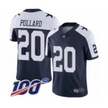 Men's Dallas Cowboys #20 Tony Pollard Navy Blue Throwback Alternate Vapor Untouchable Limited Player 100th Season Football Jersey