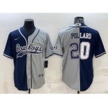 Men's Dallas Cowboys #20 Tony Pollard Navy Grey Split With Patch Cool Base Stitched Baseball Jersey