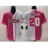 Men's Dallas Cowboys #20 Tony Pollard Pink White Split Cool Base Stitched Baseball Jersey