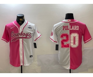 Men's Dallas Cowboys #20 Tony Pollard Red White With Patch Cool Base Stitched Baseball Jersey