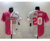 Men's Dallas Cowboys #20 Tony Pollard Red White With Patch Cool Base Stitched Baseball Jerseys