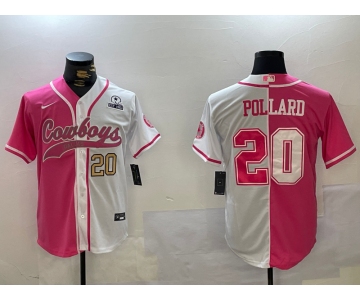 Men's Dallas Cowboys #20 Tony Pollard Red White With Patch Cool Base Stitched Baseball Jerseys