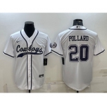 Men's Dallas Cowboys #20 Tony Pollard White With Patch Cool Base Stitched Baseball Jersey