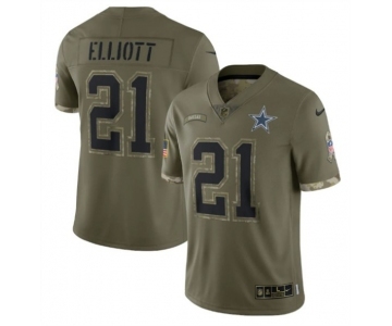 Men's Dallas Cowboys #21 Ezekiel Elliott 2022 Olive Salute To Service Limited Stitched Jersey