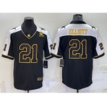 Men's Dallas Cowboys #21 Ezekiel Elliott Black Gold Thanksgiving With Patch Stitched Jersey