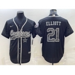 Men's Dallas Cowboys #21 Ezekiel Elliott Black Reflective With Patch Cool Base Stitched Baseball Jersey