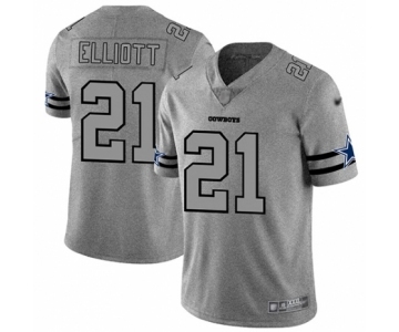 Men's Dallas Cowboys #21 Ezekiel Elliott Gray Team Logo Gridiron Limited Football Jersey