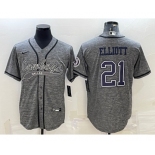 Men's Dallas Cowboys #21 Ezekiel Elliott Grey Gridiron With Patch Cool Base Stitched Baseball Jersey