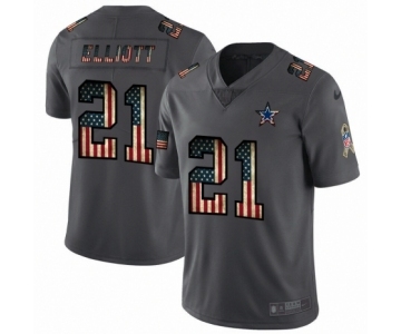 Men's Dallas Cowboys #21 Ezekiel Elliott Limited Black USA Flag 2019 Salute To Service Football Jersey