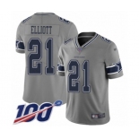 Men's Dallas Cowboys #21 Ezekiel Elliott Limited Gray Inverted Legend 100th Season Football Jersey