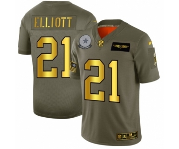 Men's Dallas Cowboys #21 Ezekiel Elliott Limited Olive Gold 2019 Salute to Service Football Jersey