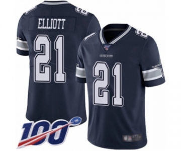 Men's Dallas Cowboys #21 Ezekiel Elliott Navy Blue Team Color Vapor Untouchable Limited Player 100th Season Football Jersey