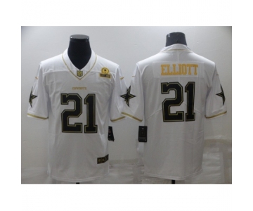 Men's Dallas Cowboys #21 Ezekiel Elliott White Gold Limited Player Jersey