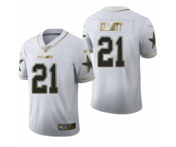 Men's Dallas Cowboys #21 Ezekiel Elliott White Golden Edition Limited Football Jersey