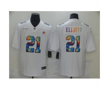 Men's Dallas Cowboys #21 Ezekiel Elliott White Rainbow Version Nike Limited Jersey