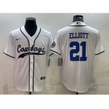 Men's Dallas Cowboys #21 Ezekiel Elliott White With Patch Cool Base Stitched Baseball Jersey